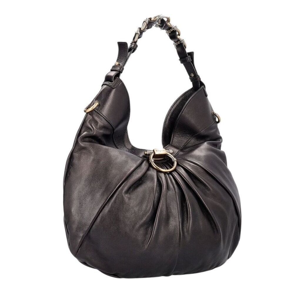 NWT Salvatore Ferragamo Leather Gancini Hobo Black Hand Bag
